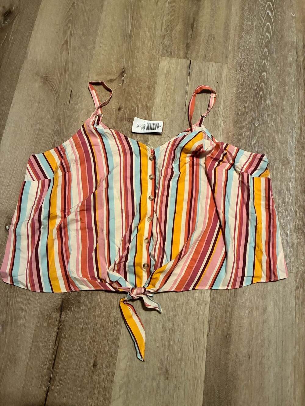 Torrid Washable Challis Button Down Tie Front Crop Top Size 1X Dolce Stripe
